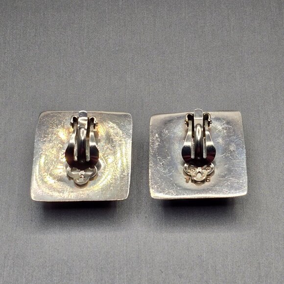 Taxco Sterling Silver Square Hollow Clip-On Earrings 1.125" TH-56 Mexico 19.31g - Picture 6 of 9